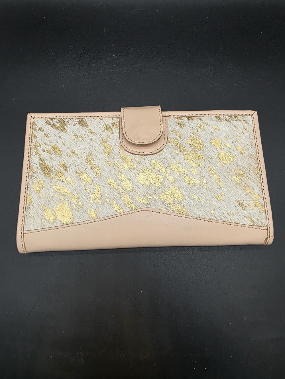 JANE & MARIE Leather Women's Pale Pink and Gold Calf Hair Accent Clutch Wallet
